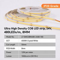 Fabricant de bande LED COB sans points DC24V CRI90 95, 480 LED, bande LED COB flexible, éclairage LED intelligent pour la pièce
