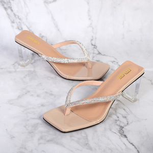Nuevas Sandalias de Tacón Alto con Pedrería y Punta Cuadrada para Mujer, Zapatos de Verano para Exteriores, Tacones Transparentes, Sandalias de Tacón Ancho - Product Image 2