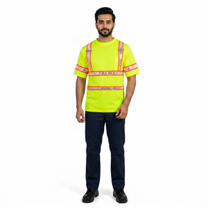 Reflective Stripes Hi <b>Vis</b> Workwear Construction Hi <b>Vis</b> Safety Work <b>T</b> <b>Shirt</b> Short Sleeve Reflective <b>High</b> Visibility <b>Shirt</b> - Product Image 1
