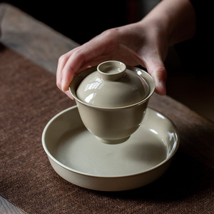 Wood Ash Gaiwan Stoneware Lidded <b>Teacup</b> Handmade Three Piece Tea Set For Kung Fu Tea - Product Image 2