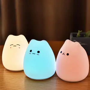 실리콘 터치 센서 LED 밤 빛 어린이 아기 아이 7 색 다채로운 부드러운 만화 고양이 USB 밤 램프