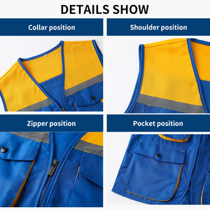 <span class=keywords><strong>Gilet</strong></span> de sécurité unisexe résistant aux plis et au boulochage, multi-poches, avec bandes réfléchissantes, color block, logo personnalisé pour événements d'équipe - Product Image 4