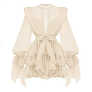 Abito Mini da Donna con Volant, <span class=keywords><strong>Maniche</strong></span> <span class=keywords><strong>Lunghe</strong></span> e Cintura, Stile Blusa a Strati - Moda Sehe - Product Image 5