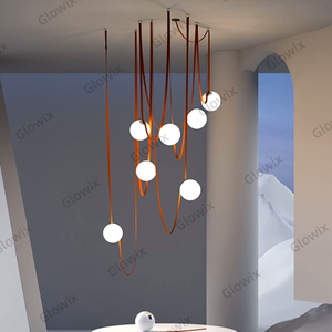Nhà Máy Giá Da Vành Đai Mặt Dây Chuyền Đèn Thủy Tinh Bóng Râm DIY Hình Dạng Tối Giản Dòng Đèn Chùm Cho Khách Sạn Phòng Khách Cầu Thang - Product Image 1