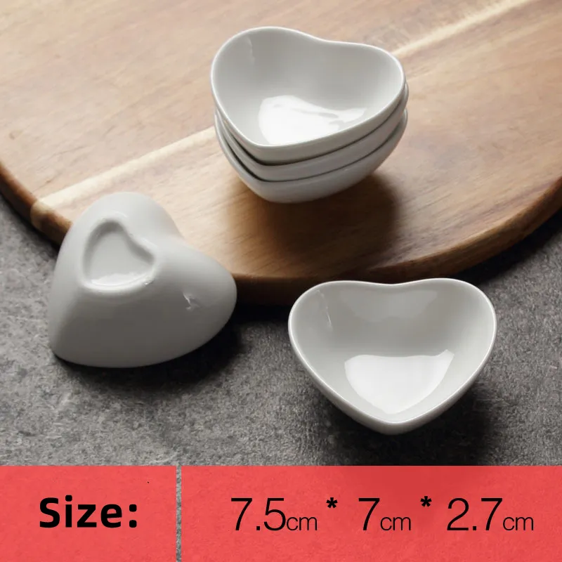 Bambus Soy Divided Small Square Japanese Sushi Heart Shaped Dipping Seasoning Sauce Dish Round White Ceramic With Compartment