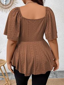 Camiseta elegante de verano de talla grande para mujer, ropa informal de oficina para mujer, ropa curva sólida, Tops holgados con cuello en V - Product Image 5