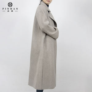 2023 la produzione di alta qualità su misura colletto rivolto verso il basso Beige grigio giacca lunga <span class=keywords><strong>senza</strong></span> bottone da donna <span class=keywords><strong>cappotto</strong></span> di lana con tasche laterali - Product Image 4