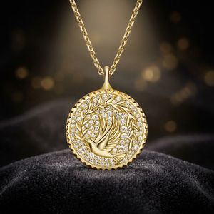 Collier médaillon oiseau en diamant de laboratoire, inspiré de la nature, de luxe, pour mariage et fiançailles, en or 10K 14K 18K, argent 925 935 - Product Image 1