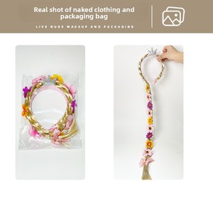 Perruques de princesse, perruque longue tressée de la princesse <span class=keywords><strong>Raiponce</strong></span> avec bandeaux et fleurs pour accessoires de costume pour filles - Product Image 6