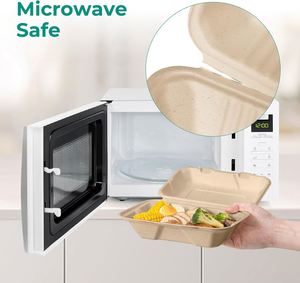 Greaseproof Microwavable Eco-Friendly Sugarcane Bagasse Degradable Disposable Clamshell Food Containers & Camping Takeout Boxes - Product Image 3