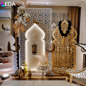 LEDA Indoor Wedding Party Events Decor &supplies Luxurious white <b>Gold</b> Indian style Acrylic LED <b>Backdrop</b> - Product Image 4
