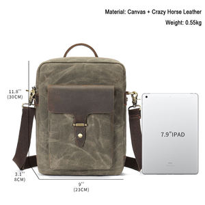 Sac à bandoulière vintage en cuir Crazy Horse et toile Andong pour homme, sac messager simple, sac à main, sac de travail avec poignée supérieure - Product Image 4