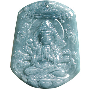 Colgante <span class=keywords><strong>de</strong></span> Jade Virgen María <span class=keywords><strong>de</strong></span> Agua Azul, Jadeíta Natural, Regalo Religioso Cristiano Unisex con Certificado - Product Image 1