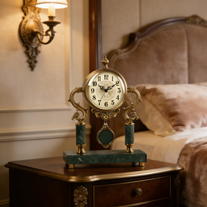European Retro <b>Table</b> <b>Clock</b> Marble Base Circular Design Living Room Desktop Ornament American Luxury Style - Product Image 1