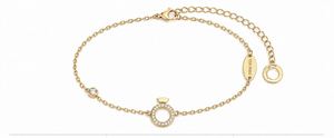925 Sterling <b>Silver</b> Gold Polished Chain <b>Bracelet</b> with Round CZ <b>Charm</b> and Adjustable Clasp for Women - Product Image 2