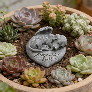 Scultura in Resina di Angelo Dormiente Commemorativo per Cani, Base in Pietra Incisa con 'Per Sempre nel Mio Cuore', Ricordo Alato per la Perdita di Animali Domestici per Decorazione del Giardino - Product Image 2