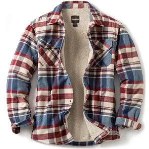Atacado logotipo estilo Mens flanela acolchoado camisa jaqueta xadrez térmica flanela casual jaqueta