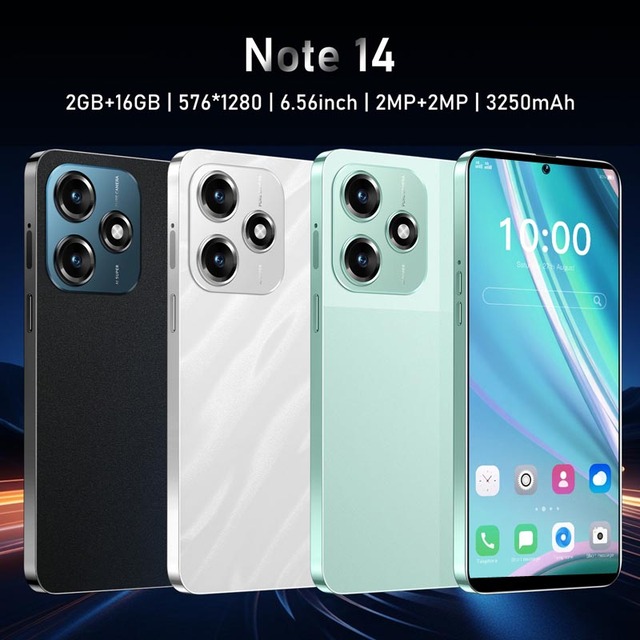 Note 14 Cross Border Smartphone 6.56 Inch Screen 2GB RAM 16GB ROM High Performance Android Mobile Phone Dual SIM Factory Supply