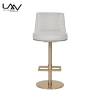 Tabouret de bar moderne en tissu rembourré avec pieds en métal doré pivotant, chaise de bar de luxe pour café et restaurant