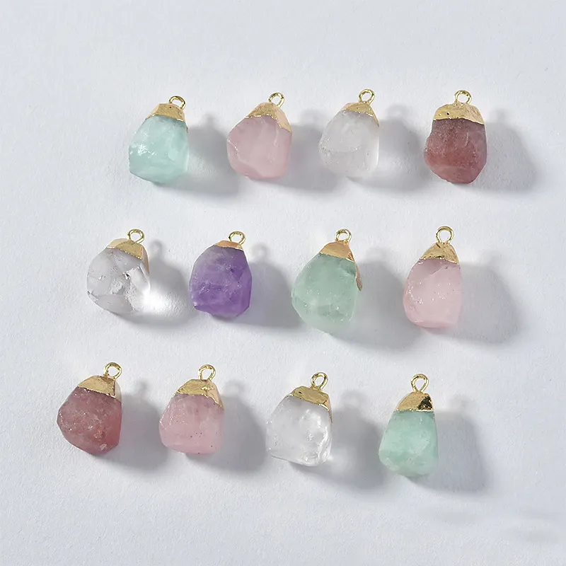 Natural Gemstone Quartz Crystal Colorful Birthstone Faceted Irregular Raw Stone Pendant for Necklace Earring Jewelry Making