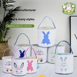 Nuovo Cesto Pasquale 2026 per Decorazioni Uova, con Coda di Coniglio in Peluche, Secchiello Portaoggetti Portatile in Tessuto, Stile Minimalista - Product Image 1