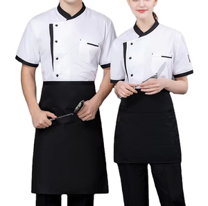 Klassiek Restaurant Keuken <span class=keywords><strong>Uniform</strong></span> Unisex Jas Met Korte Mouwen En Dubbele Rij Knopen - Product Image 3