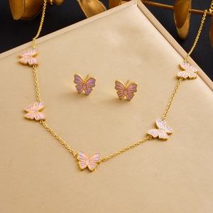 Butterfly Jewelry <b>Set</b> Gold Plated Stainless Steel Women's Party Fashion Necklace <b>Bracelet</b> Earrings Three Piece <b>Set</b> - Product Image 2