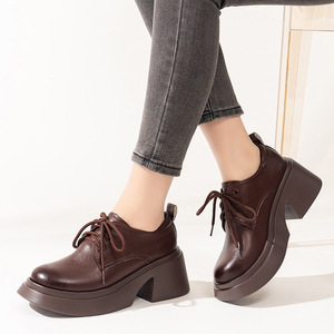 Thick British Style Plus Size Heel Round Toe Lady's Women's Single Shoes Spring Arrival Casual High-heeled Leather Shoes - Product Image 3