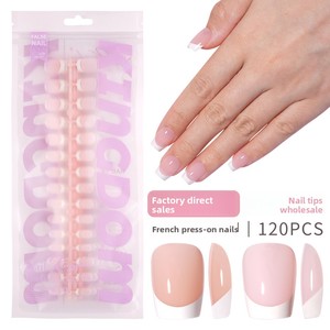 Uñas Postizas Francesas Cortas Cuadradas Brillantes, Uñas Artificiales al por Mayor para Uso Diario y Salones de Belleza - Product Image 1
