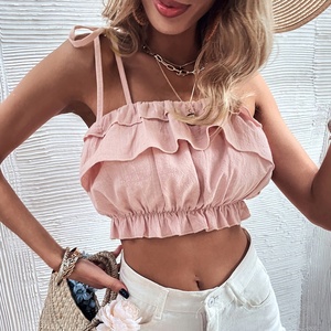 Colección Verano 2022: Camisetas sin mangas de algodón tejido para mujer, transpirables, informales, blancas, con cuello halter y diseño holgado sin mangas. - Product Image 2
