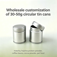 Boîtes de conserve de 30-50g |   Impression offset personnalisable en gros avec logo sur mesure |   Poudre de protéines de matcha, hojicha, grains de café, poudre de cacao