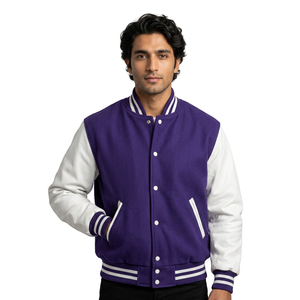 Veste universitaire unisexe en toile avec motif de lettres logo sur le devant, coupe moderne ajustée, design bicolore, tenue décontractée de printemps - Product Image 1