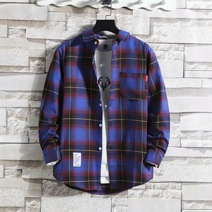 RNSHANGER Otoño Hombres <span class=keywords><strong>Camisa</strong></span> de <span class=keywords><strong>manga</strong></span> <span class=keywords><strong>larga</strong></span> a cuadros Moda coreana Camisas elegantes y juveniles Camisas clásicas delgadas Slim Fit Camisas de bolsillo - Product Image 6