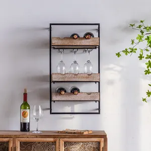 अनुकूलित उच्च गुणवत्ता दीवार पर चढ़कर लकड़ी शराब रैक धारक रचनात्मक शराब दीवार रैक दीवार Mountable शराब रैक