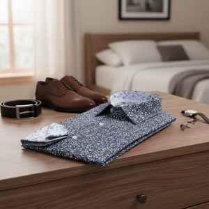 เสื้อเดรสแขนฝรั่งเศสลายใบไม้สีฟ้า navu เสื้อเชิ้ตคุณภาพสูง - Product Image 3