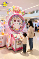 STARAMUSE Machine de loterie, équipement de jeu d'arcade à monnayeur, avec grande plateau tournant et jeu de billes rotatives porte-bonheur, thème sportif anglais urbain et planétaire