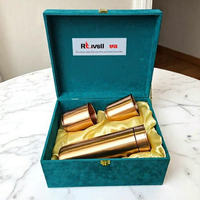 Juego de Regalo de Botella de Cobre Puro Martillado de Lujo, Gran Capacidad, Ecológico, Ayurvédico, Unisex, Apto para Agua Hirviendo, Anticorrosión