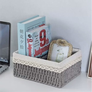 Desktop Clutter Sorting and Storage <strong>Rattan</strong> Woven Key Remote Control Woven Frame Snack Storage Basket - Product Image 2