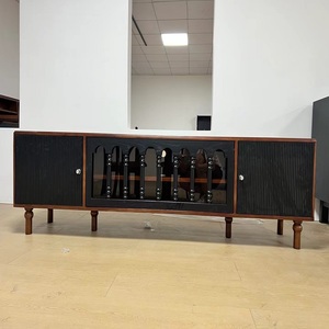 Meuble TV vintage français en bois massif pour salon, meuble TV haut de gamme pour hôtel et maison, en bois noir avec tiroirs - Product Image 1