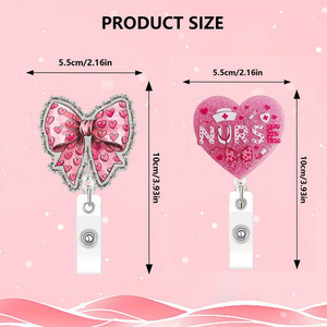 Glitter Valentine's Day Heart Scroll Pull-Out <b>Buckle</b> Retractable Alligator <b>Clip</b> Badge Scroll Acrylic Fun ID Card <b>Buckle</b> - Product Image 3