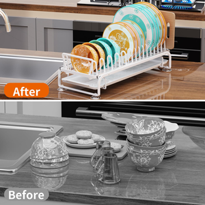 Égouttoir à vaisselle coulissant sans perçage pour assiettes et bols, avec rangement pour pots à épices et sauces, et plateau d'égouttage pour cuisine - Product Image 3