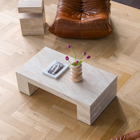 Table basse rectangulaire multifonctionnelle en marbre travertin Cammy Stone, style Wabi-Sabi moderne, pour salon, villa, hôtel, décoration