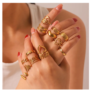 New Arrival Women's Fashion <b>Ring</b> <b>Stainless</b> <b>Steel</b> Irregular Gold Plating Waterproof Open Adjustable Design Sweet Non-Tarnish - Product Image 4