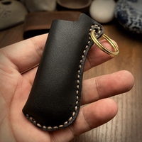 Étui pour briquet jetable en cuir pleine fleur fait main avec clip porte-clés, protection contre les chocs et les rayures