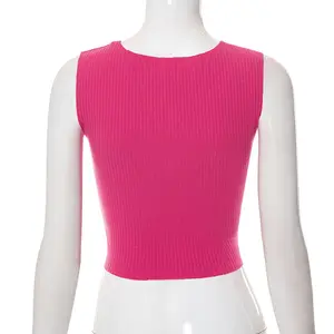 Camiseta sin mangas acanalada para mujer, ropa sexy calada, ropa rosa