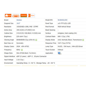 <span class=keywords><strong>M</strong></span>ódulo de Pantalla LCD HDR IPS 800:1 N140HCA-E5C 220Cd/<span class=keywords><strong>m</strong></span> Sin Táctil 16:9 14.0" 1920x1080 WLED Nuevo para Portátil 30 Pines 66%SRGB - Product Image 6