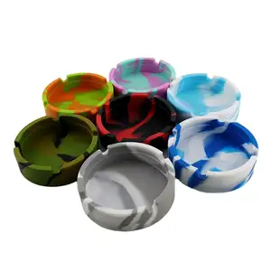 Custom Logo Heat Resistant Cheap Portable Unbreakable Tabletop Silicone Ashtray Mold Round Design Colorful Silicon Ashtray