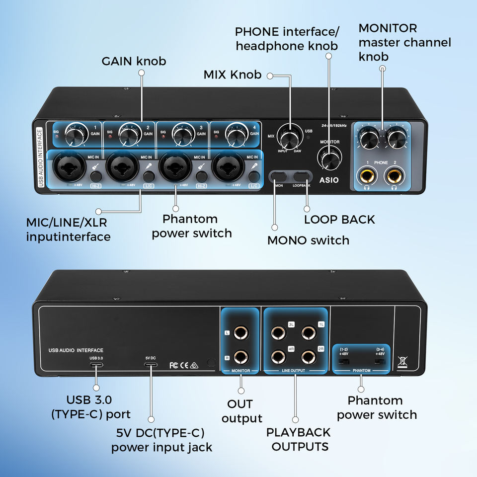 OEM MQ44 Professional Sound Card Studio Microphone Audio Interface ...