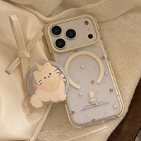 Coque de téléphone chat mignon pour iPhone 17 Pro Max, coque de téléphone 17 avec base magnétique pour femme, transparente 14, haute qualité esthétique 15, 16