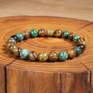 Bracelet élastique en pierres naturelles avec perles de jaspe australien, turquoise paon, opale éthiopienne naturelle et laiton argenté - Product Image 5